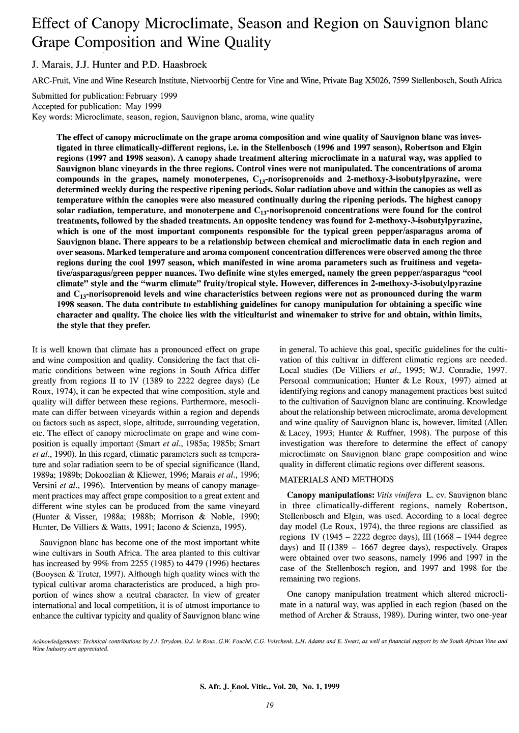 Effect of Canopy Microclimate, Season and Region on Sauvignon Blanc Grape Composition and Wine Quality J