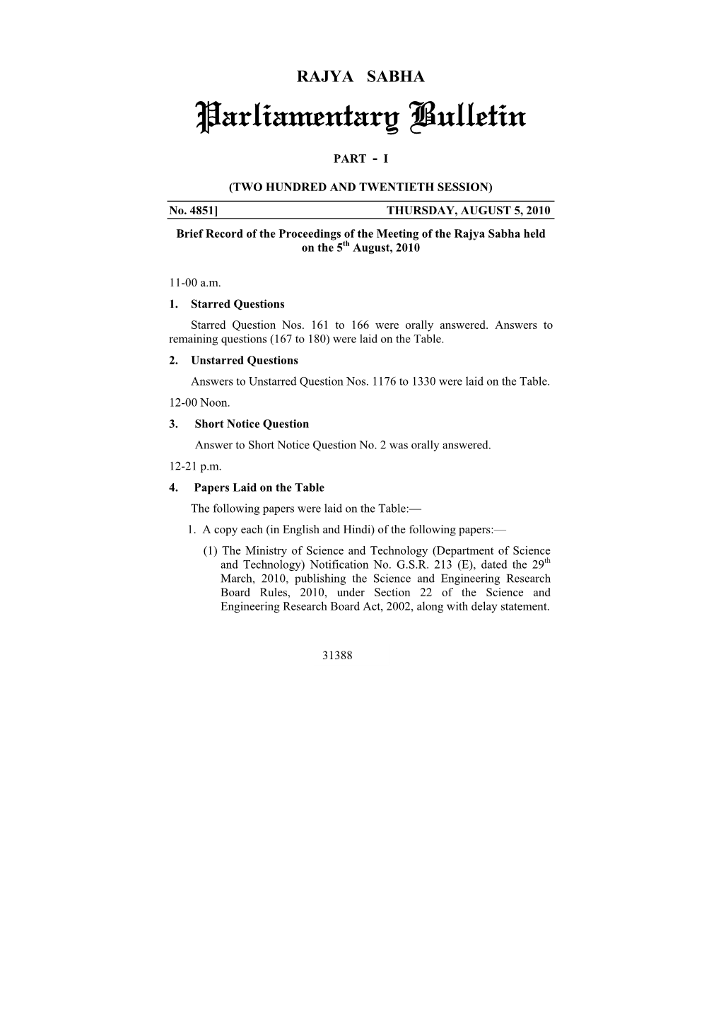 Parliamentary Bulletin