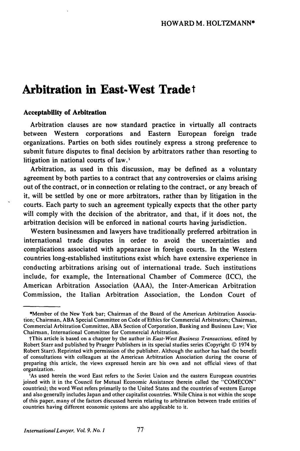 Arbitration in East-West Trade T