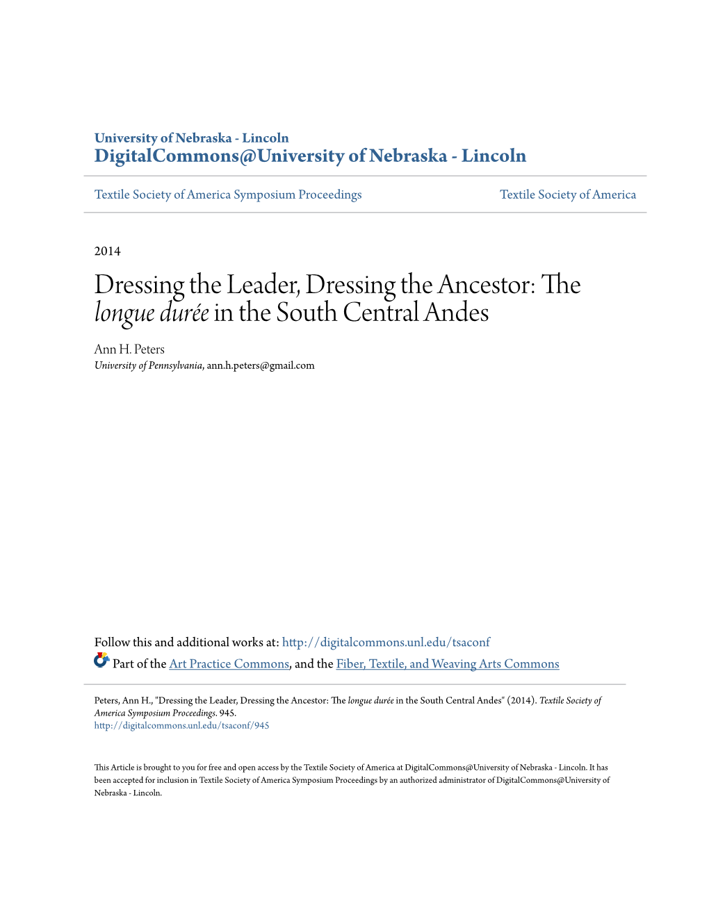 Dressing the Leader, Dressing the Ancestor: the Longue Durée in the South Central Andes Ann H