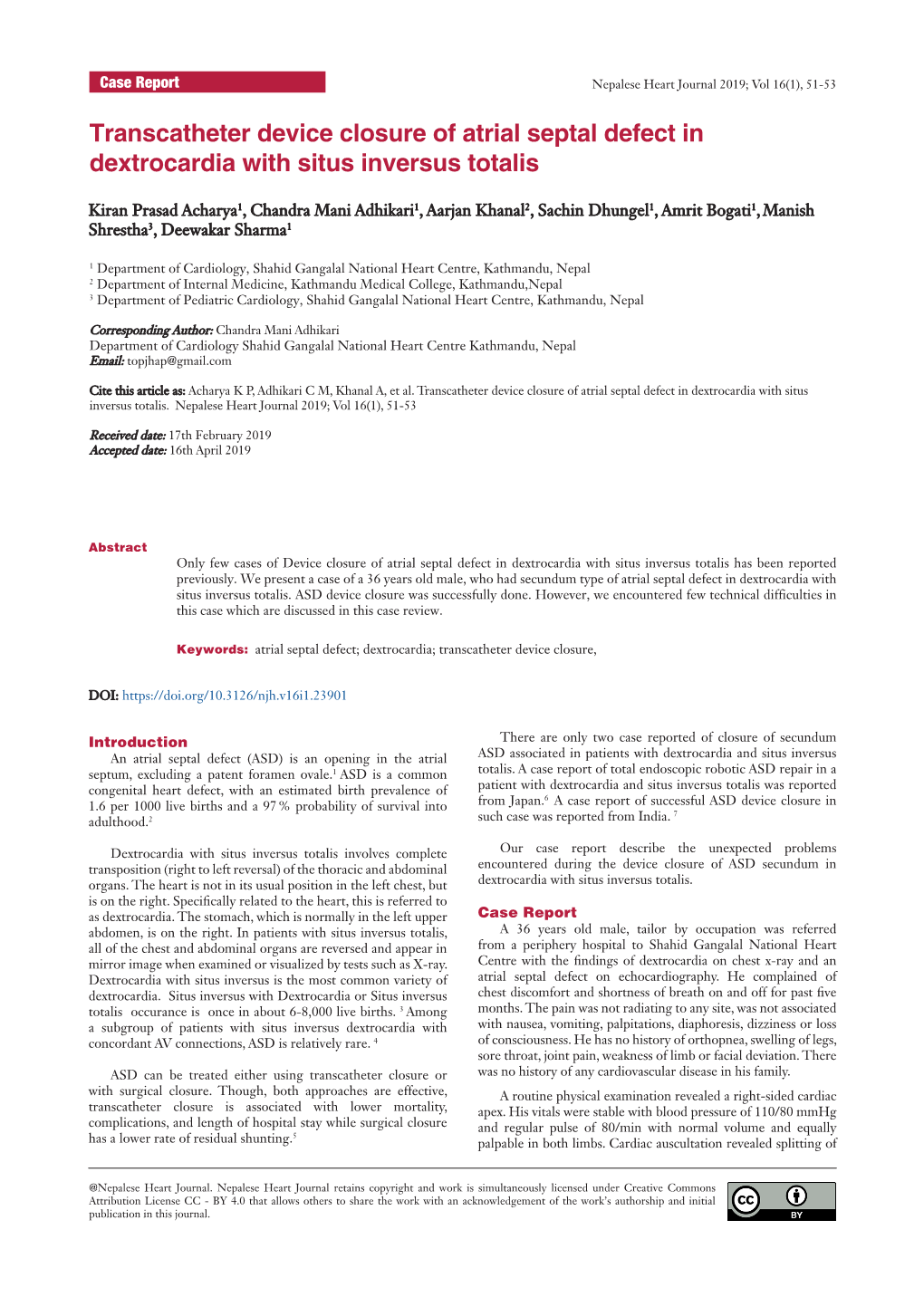 Transcatheter Device Closure of Atrial Septal Defect in Dextrocardia with Situs Inversus Totalis