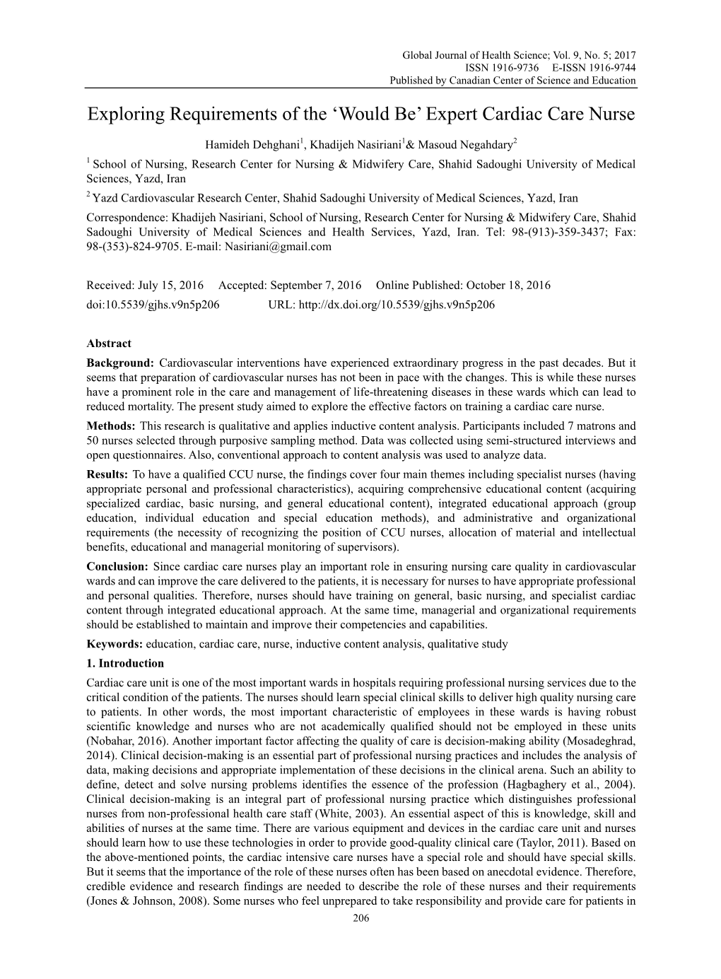 Exploring Requirements of the 'Would Be' Expert Cardiac Care Nurse