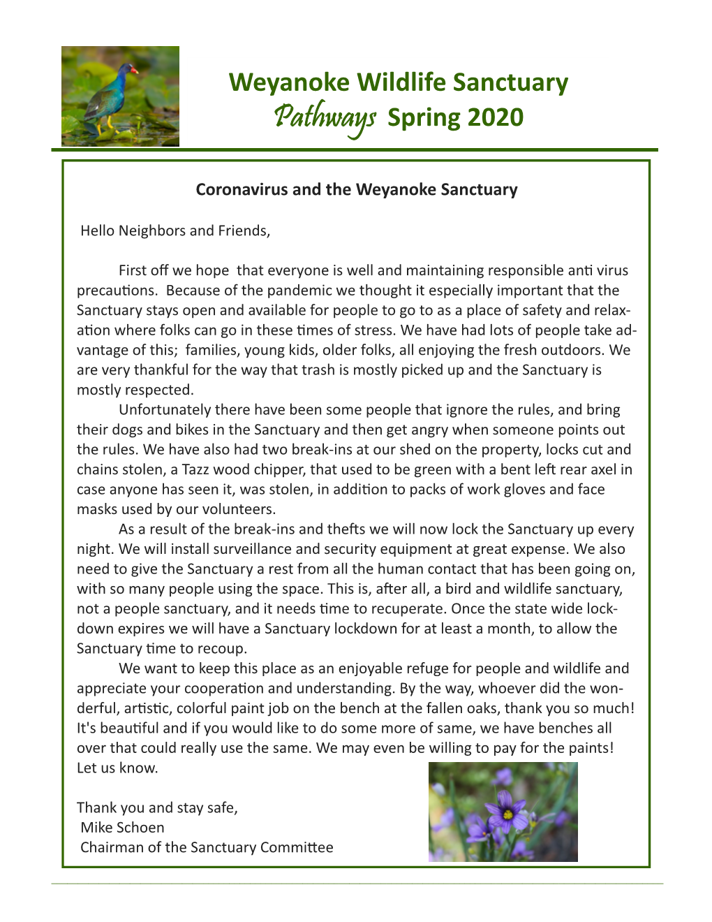 Weyanoke Wildlife Sanctuary Pathways Spring 2020