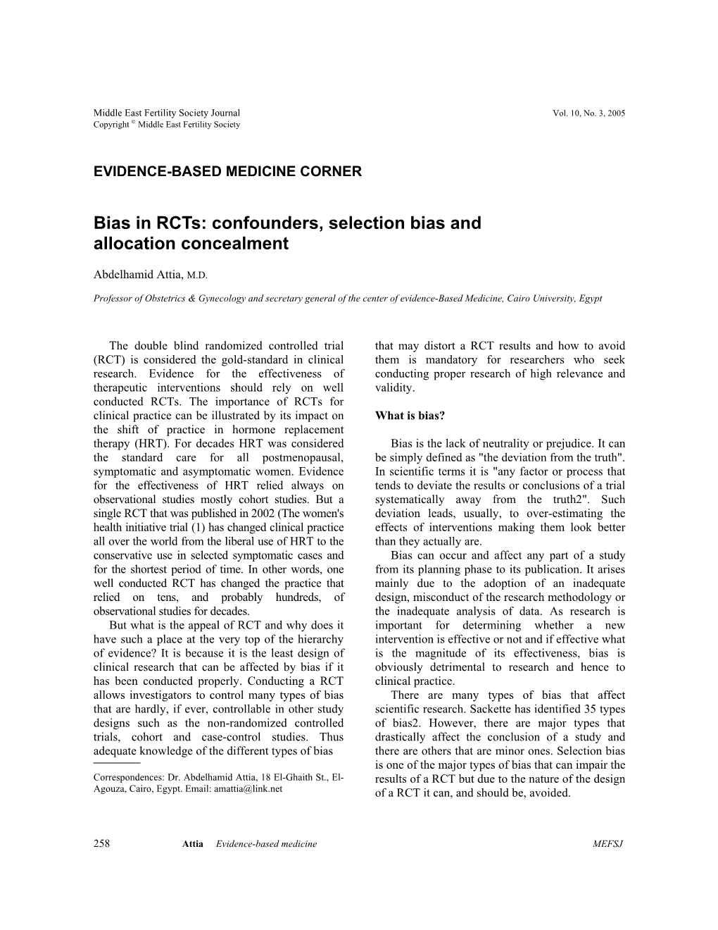 Bias in Rcts: Confounders, Selection Bias and Allocation Concealment