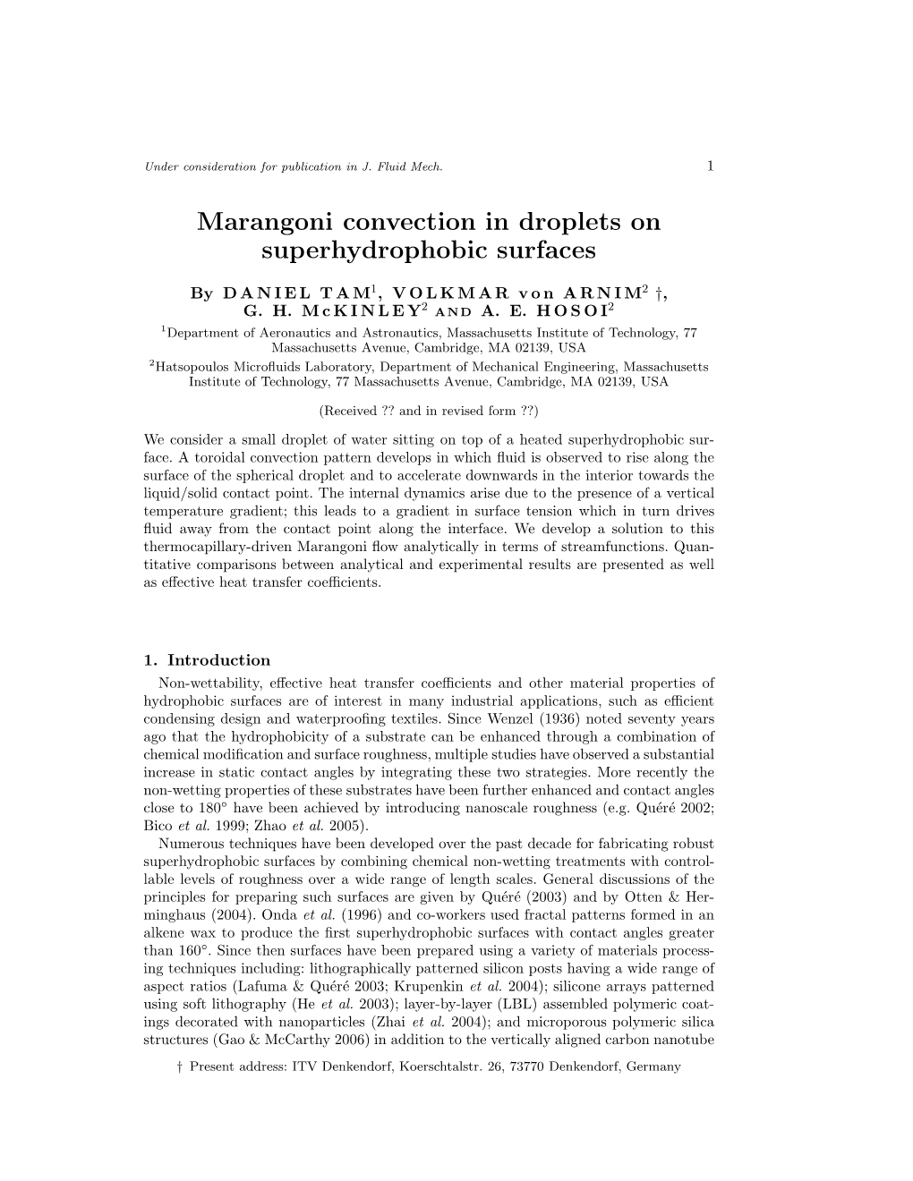 Marangoni Convection in Droplets on Superhydrophobic Surfaces