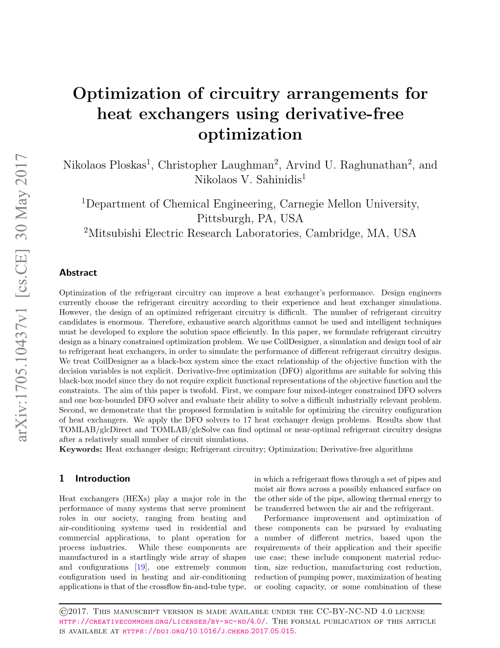 Optimization of Circuitry Arrangements for Heat Exchangers Using