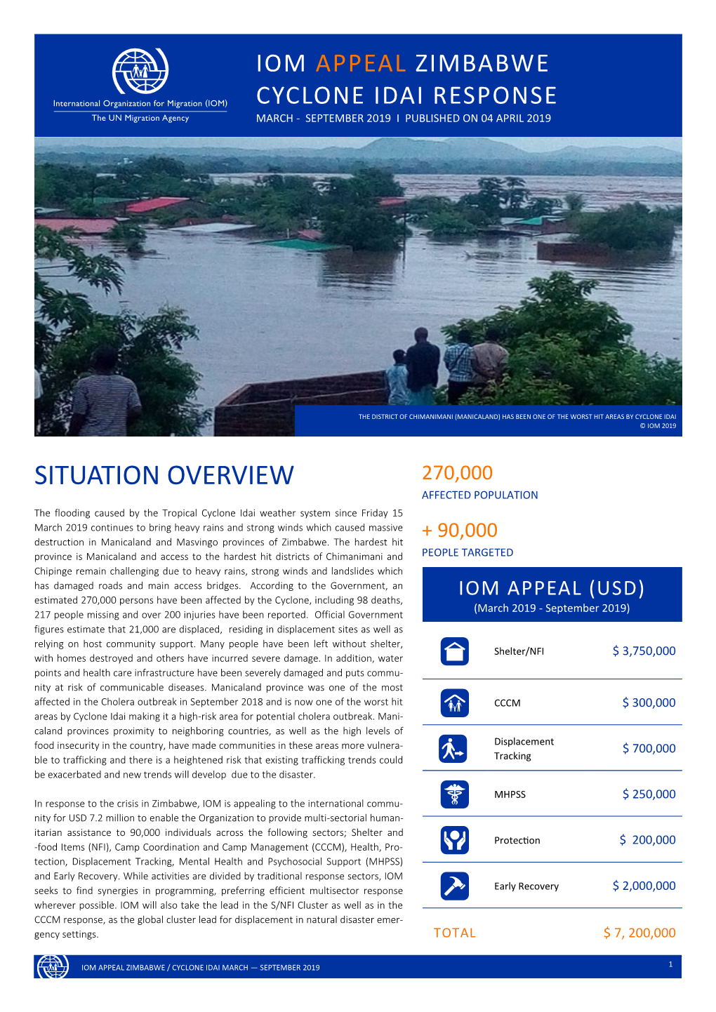 Iom Appeal Zimbabwe Cyclone Idai Response March - September 2019 I Published on 04 April 2019