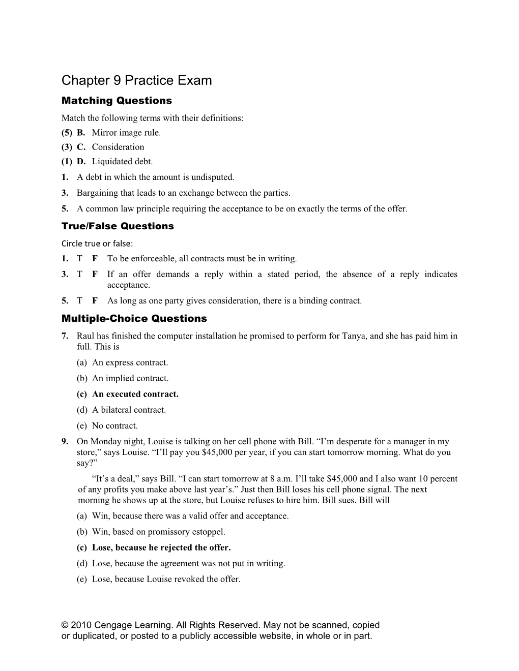 Chapter 9 Practice Exam