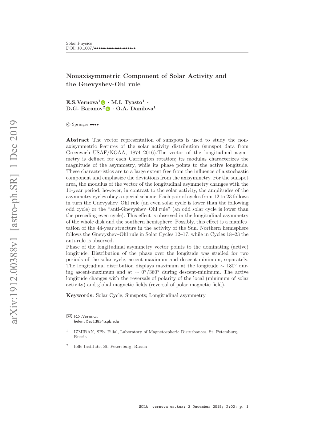 Nonaxisymmetric Component of Solar Activity and the Gnevyshev-Ohl Rule