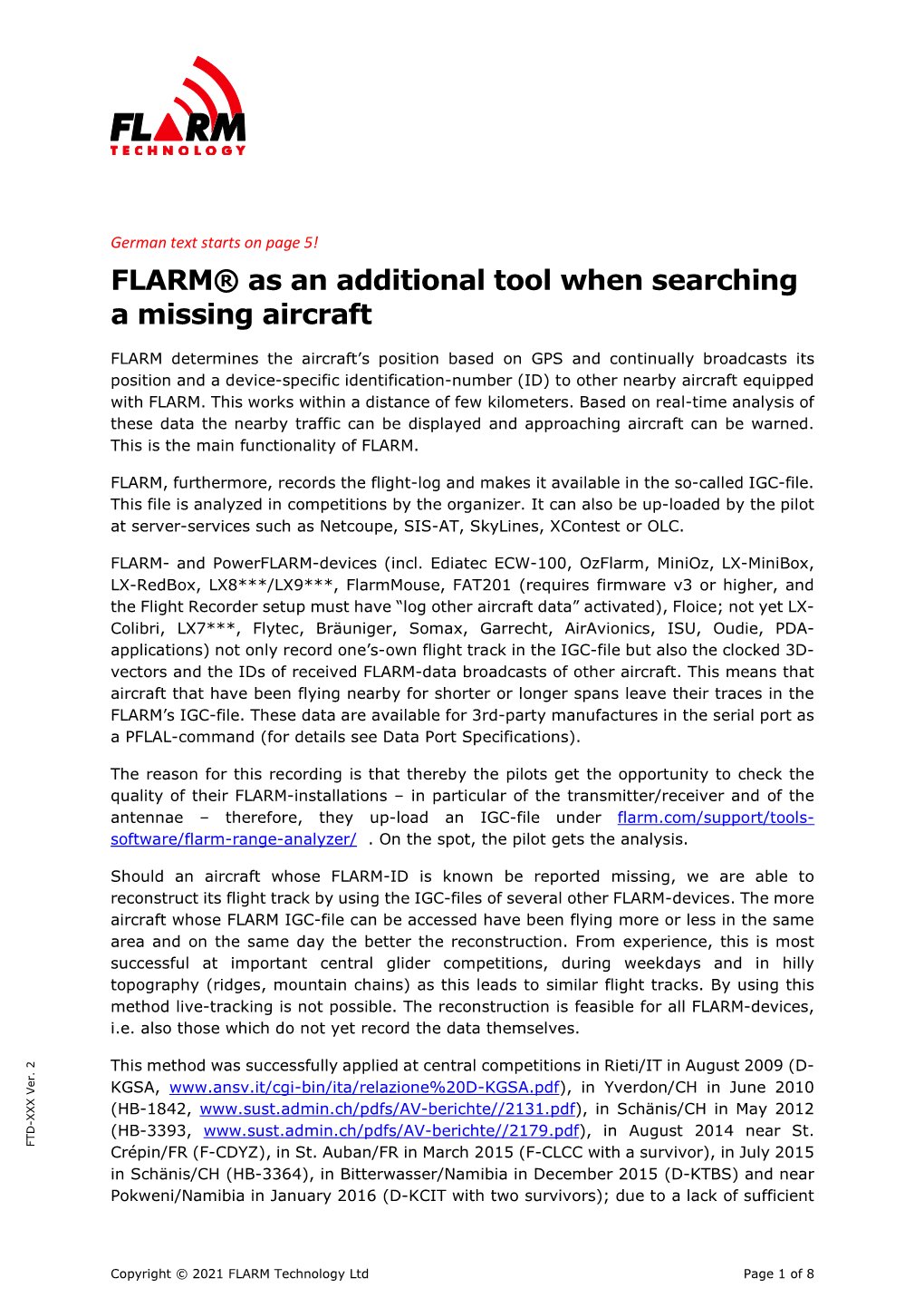 FLARM® As an Additional Tool When Searching a Missing Aircraft