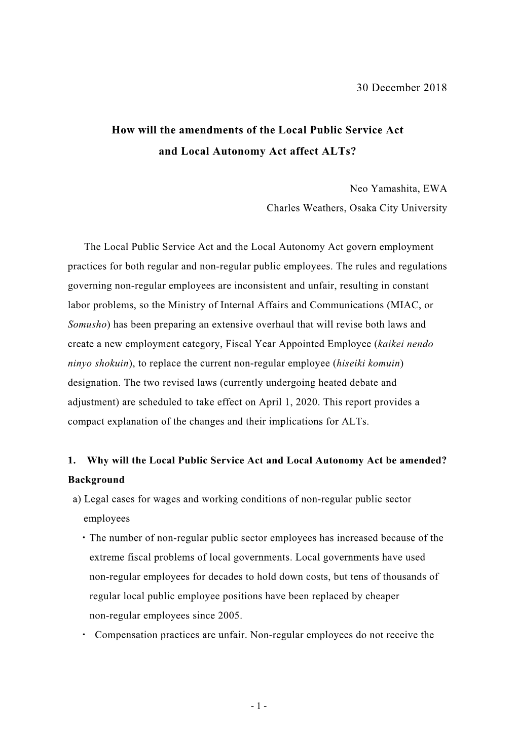 How Will the Amendments of the Local Public Service Act and Local Autonomy Act Affect Alts?