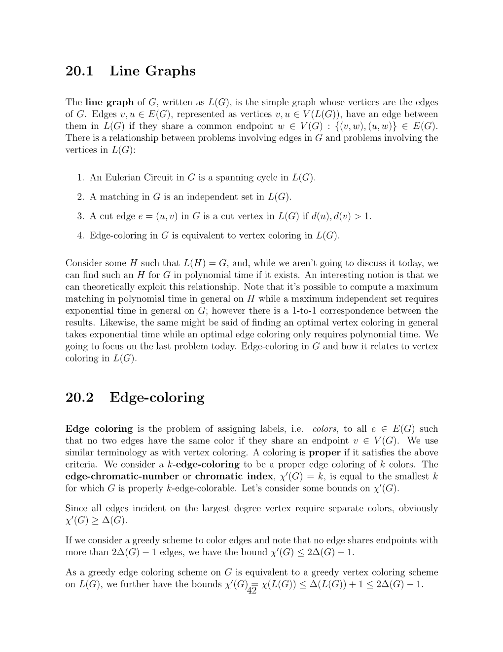 20.1 Line Graphs 20.2 Edge-Coloring