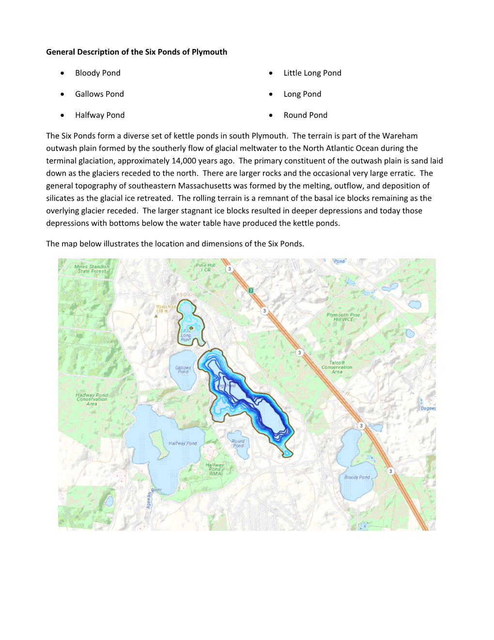 General Description of the Six Ponds of Plymouth