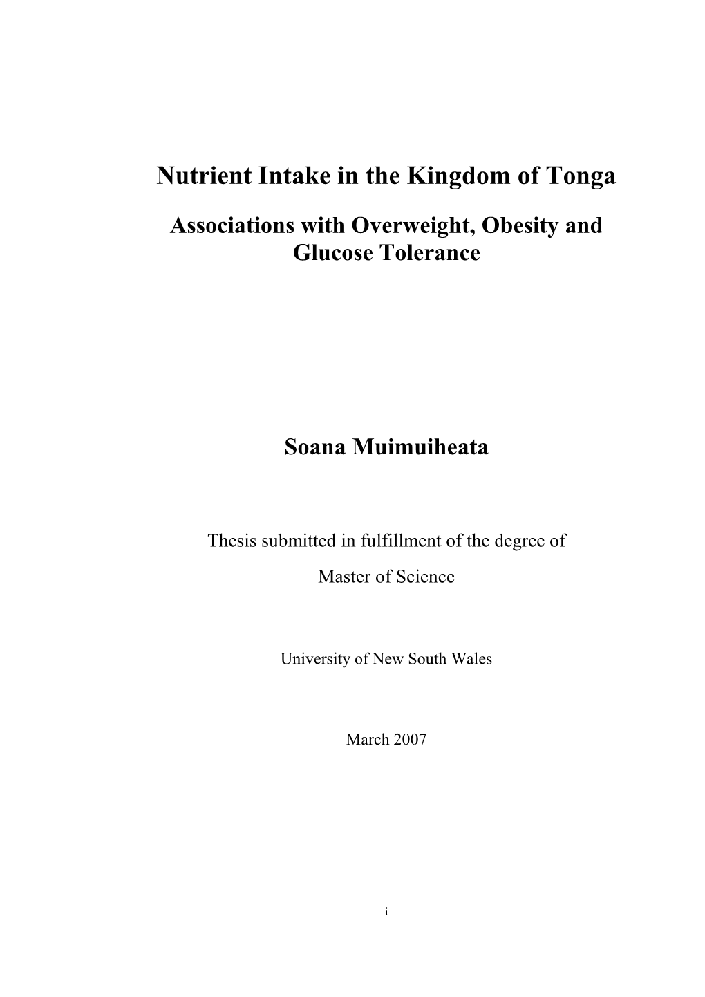 Nutrient Intake in the Kingdom of Tonga