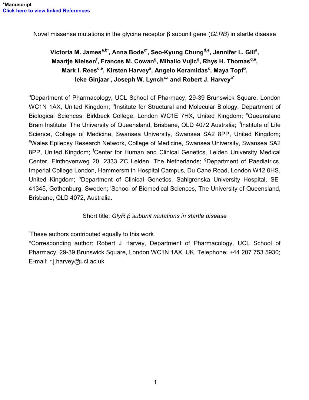 Novel Missense Mutations in the Glycine Receptor Β Subunit Gene (GLRB) in Startle Disease