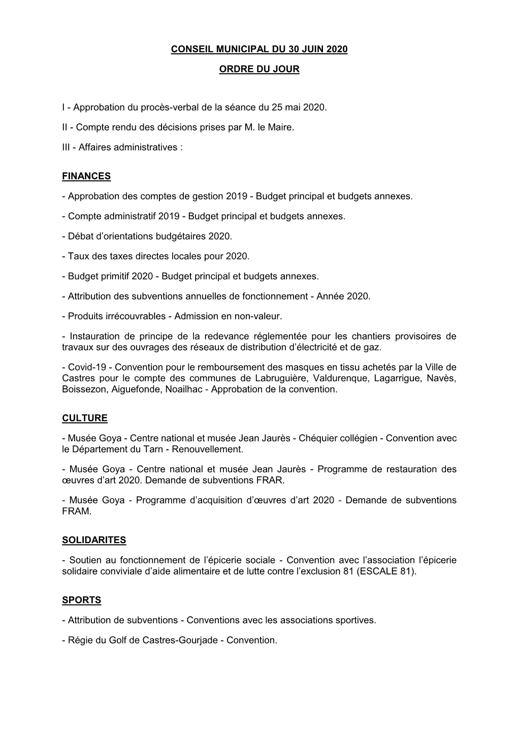 Conseil Municipal Du 30 Juin 2020 Ordre Du