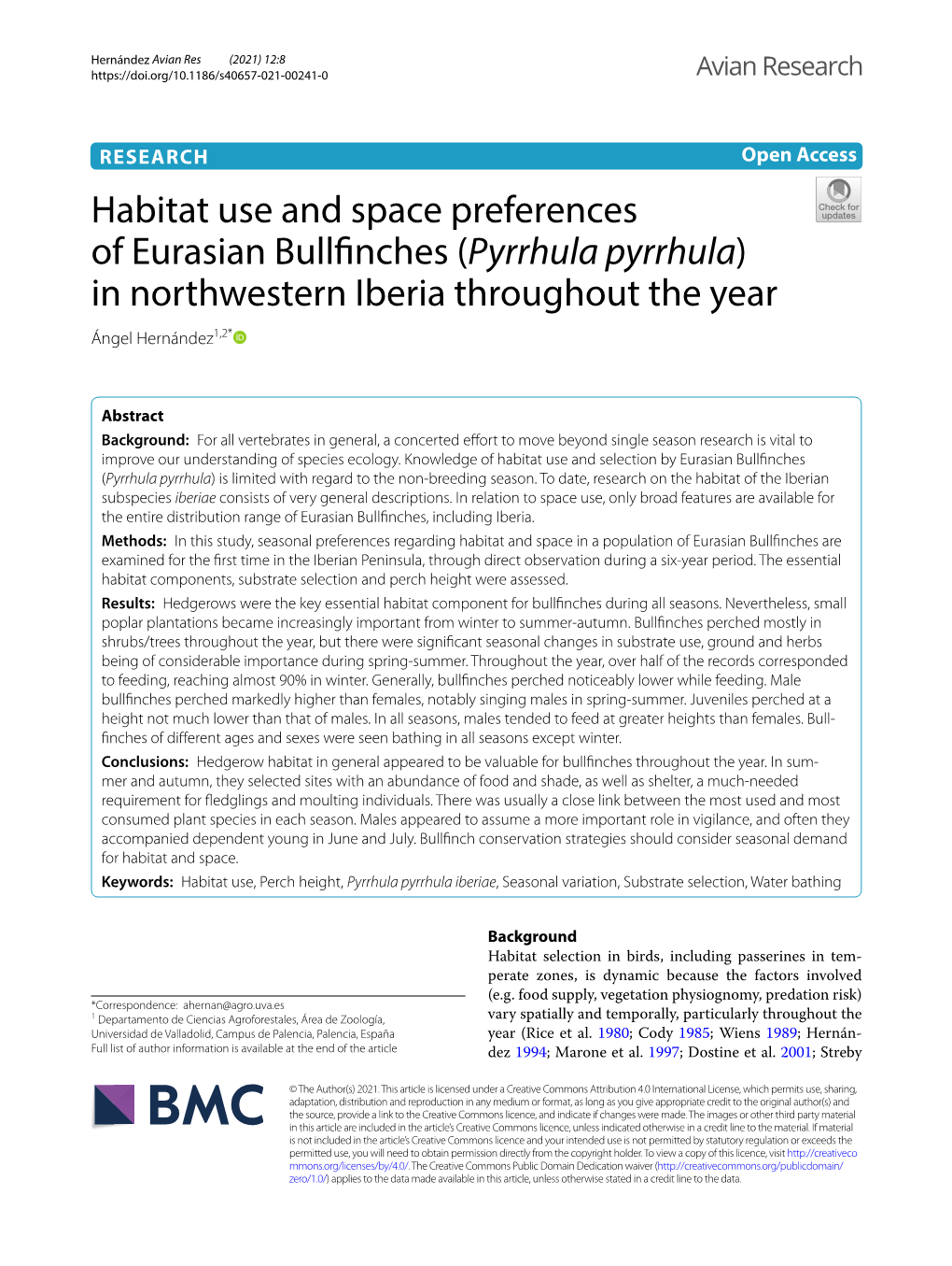 Habitat Use and Space Preferences of Eurasian Bullfinches (Pyrrhula Pyrrhula) in Northwestern Iberia Throughout the Year