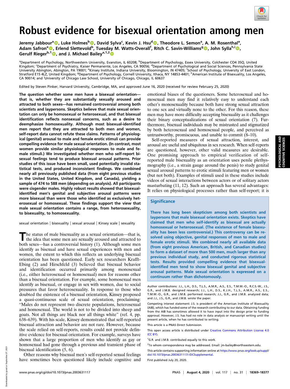 Robust Evidence for Bisexual Orientation Among Men