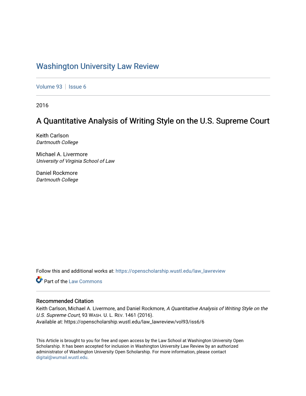 A Quantitative Analysis of Writing Style on the U.S. Supreme Court