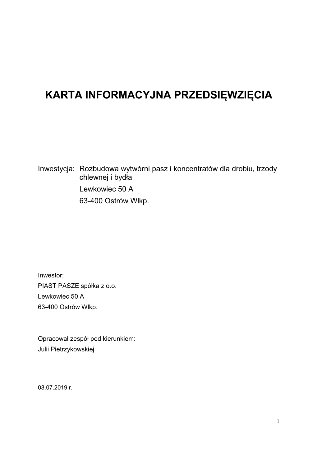 Karta Informacyjna Przedsięwzięcia