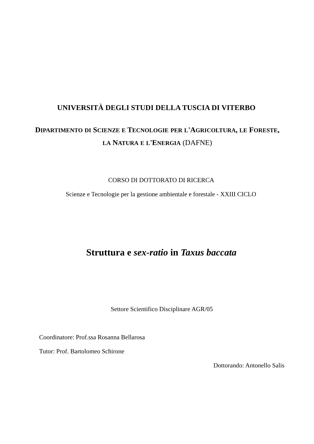 Struttura E Sex-Ratio in Taxus Baccata