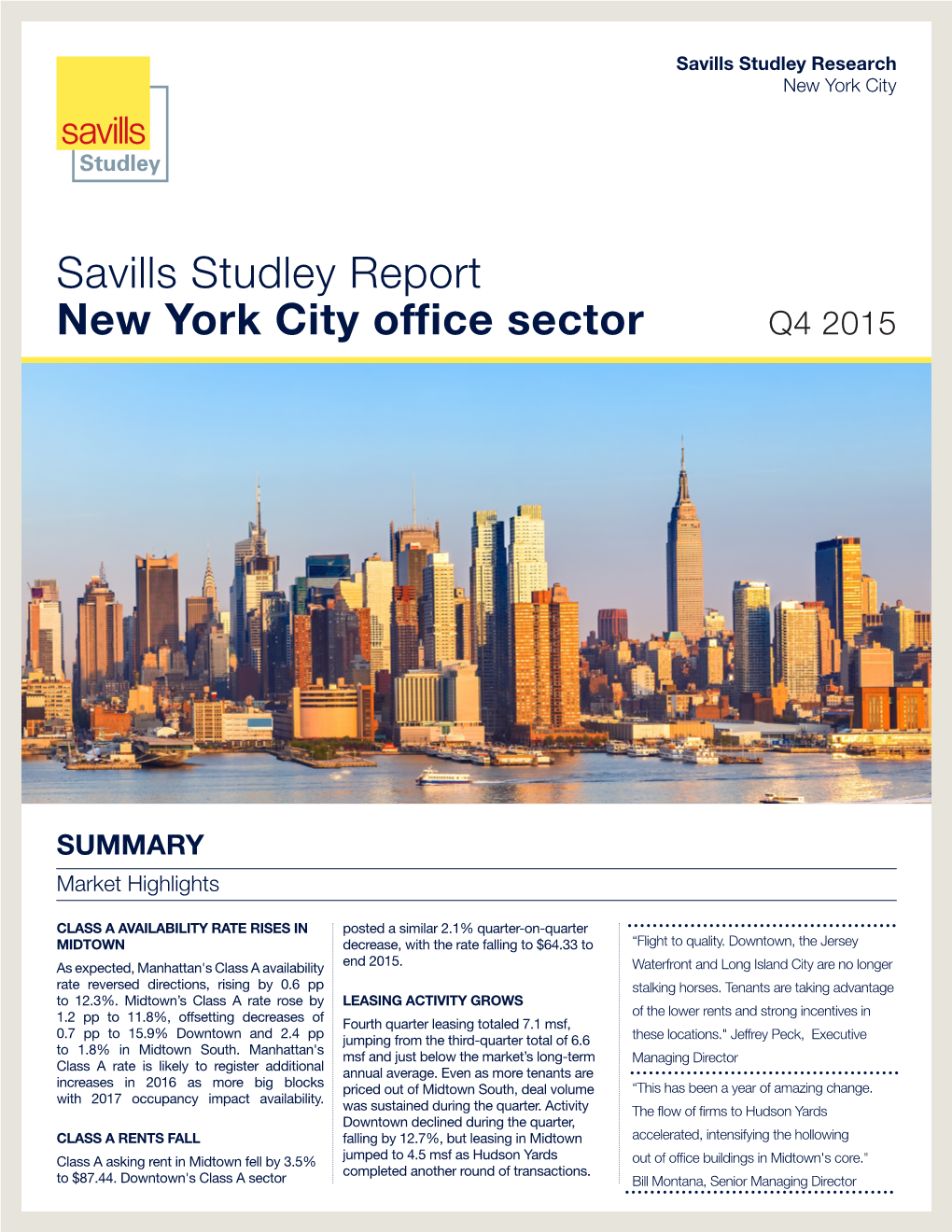 Savills Studley Report New York City Office Sector Q4 2015