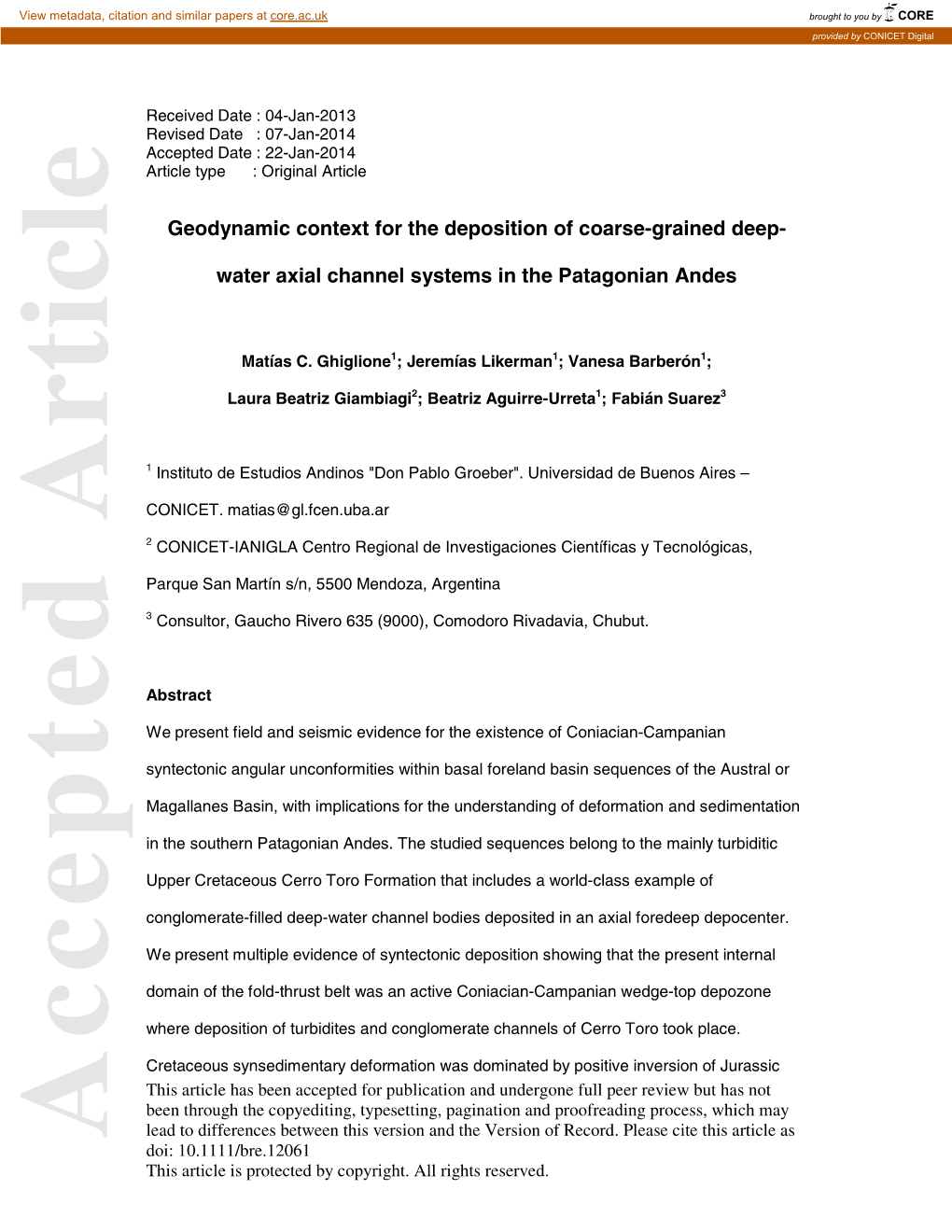 Geodynamic Context for the Deposition of Coarsegrained Deepwater Axial Channel Systems in the Patagonian Andes