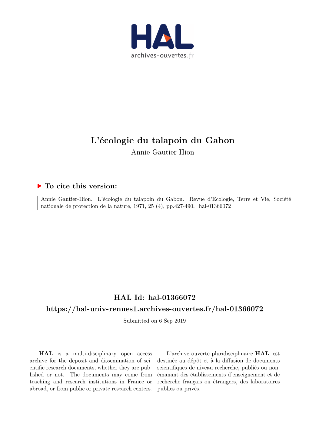 L'écologie Du Talapoin Du Gabon