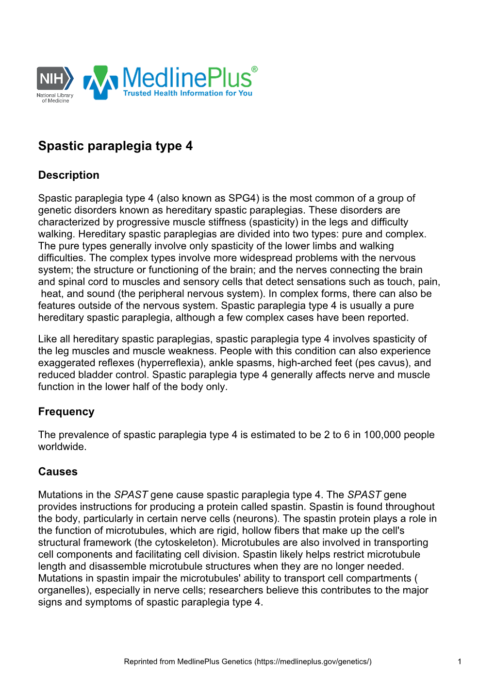 Spastic Paraplegia Type 4