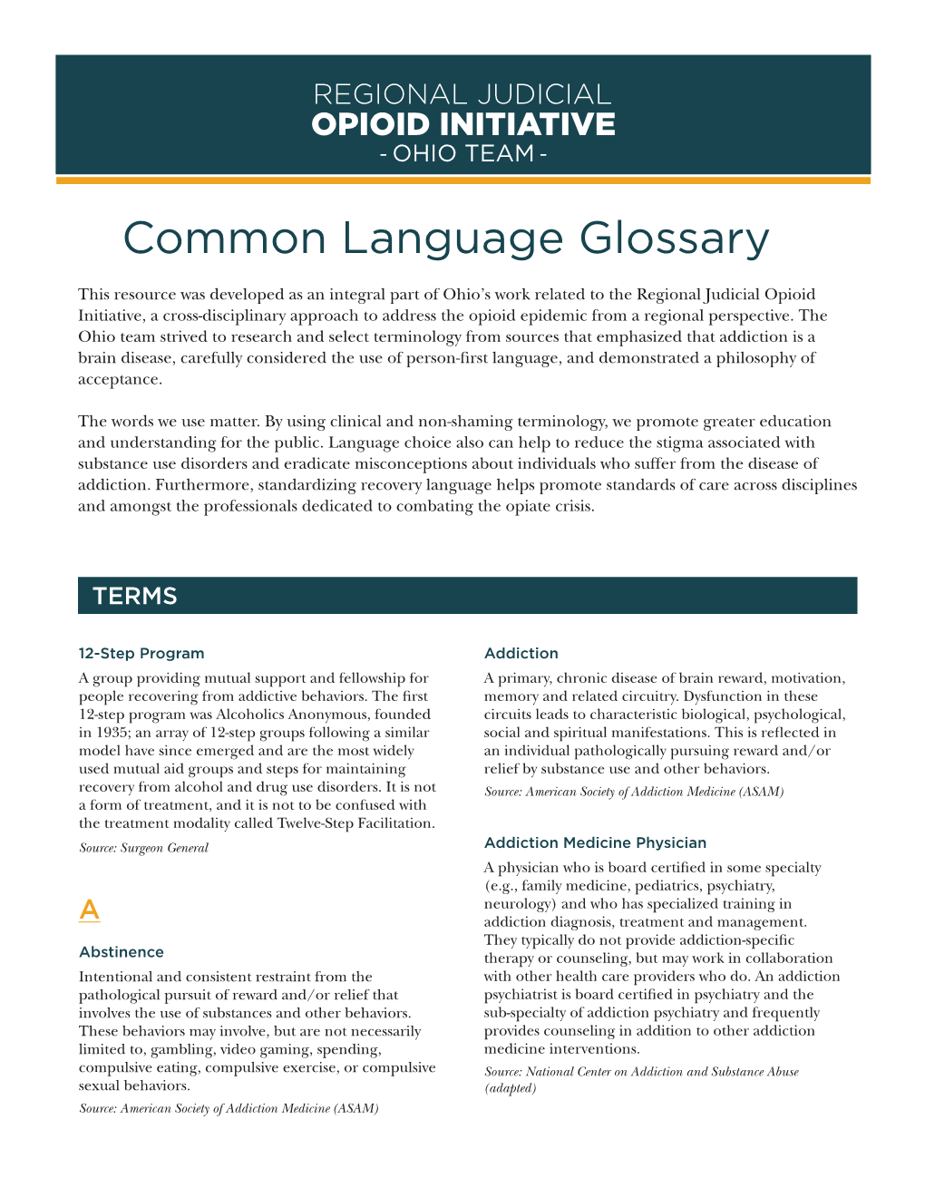 Common Language Glossary