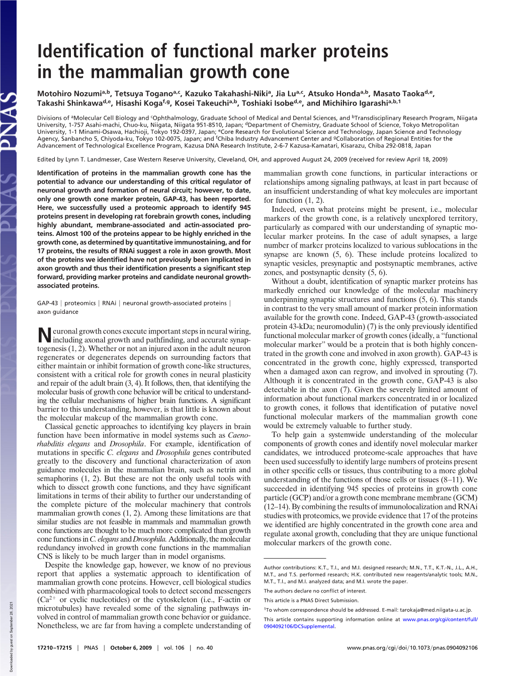 Identification of Functional Marker Proteins in the Mammalian Growth Cone