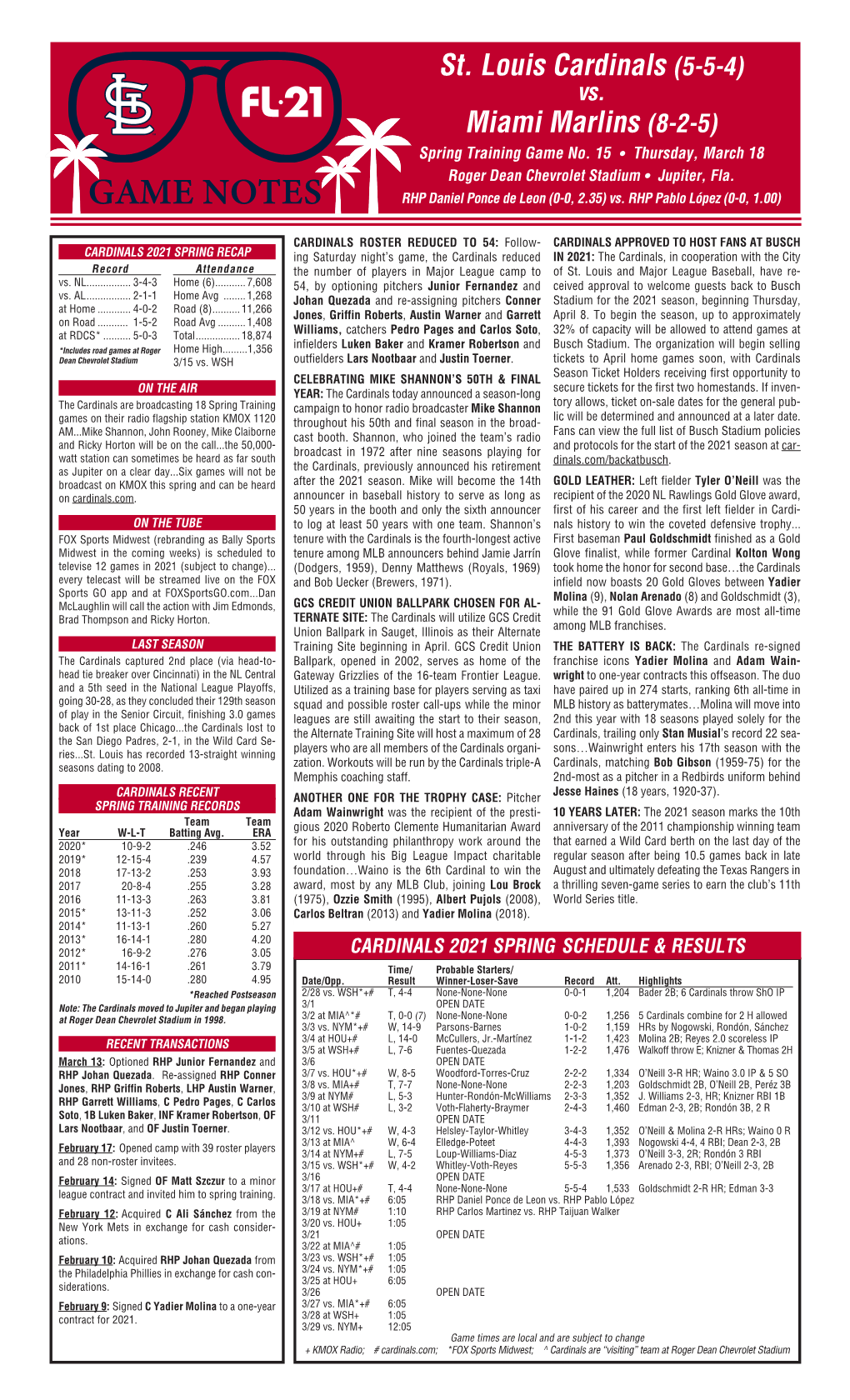 GAME NOTES RHP Daniel Ponce De Leon (0-0, 2.35) Vs