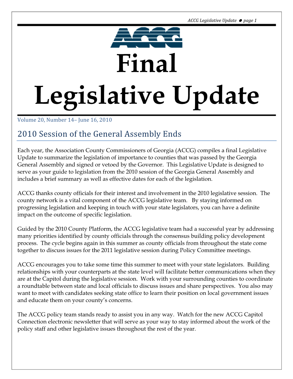 Final Legislative Update