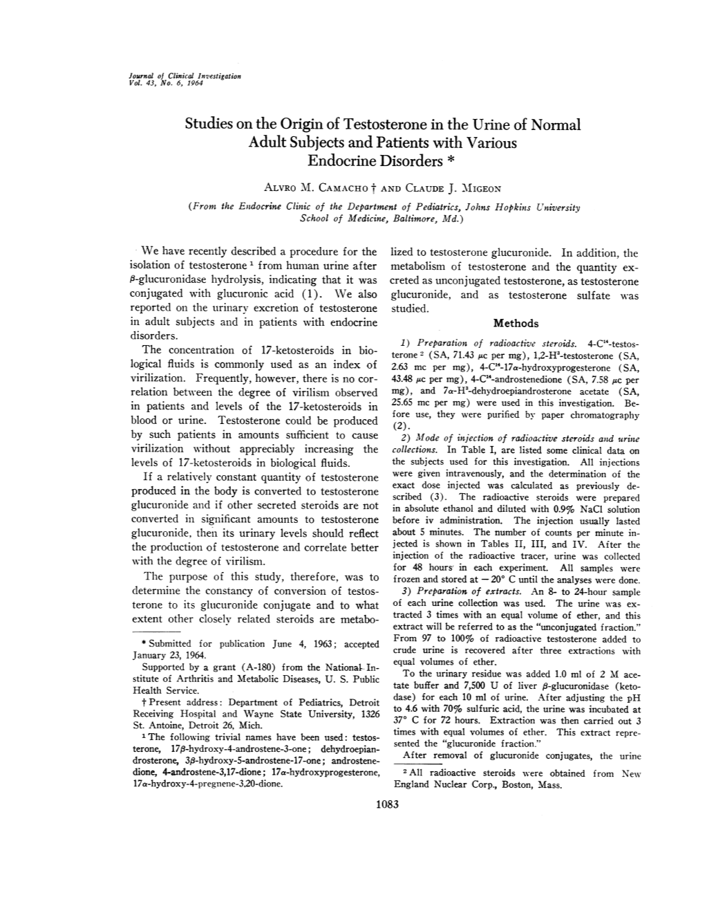 Adult Subjects and Patients with Various Endocrine Disorders *