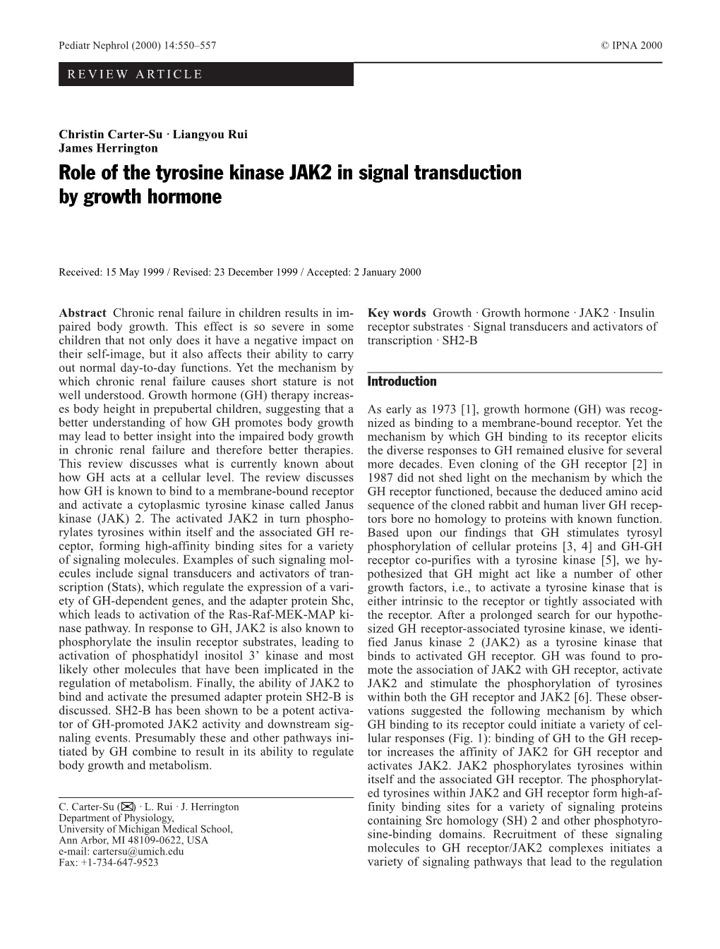 Role of the Tyrosine Kinase JAK2 in Signal Transduction by Growth Hormone