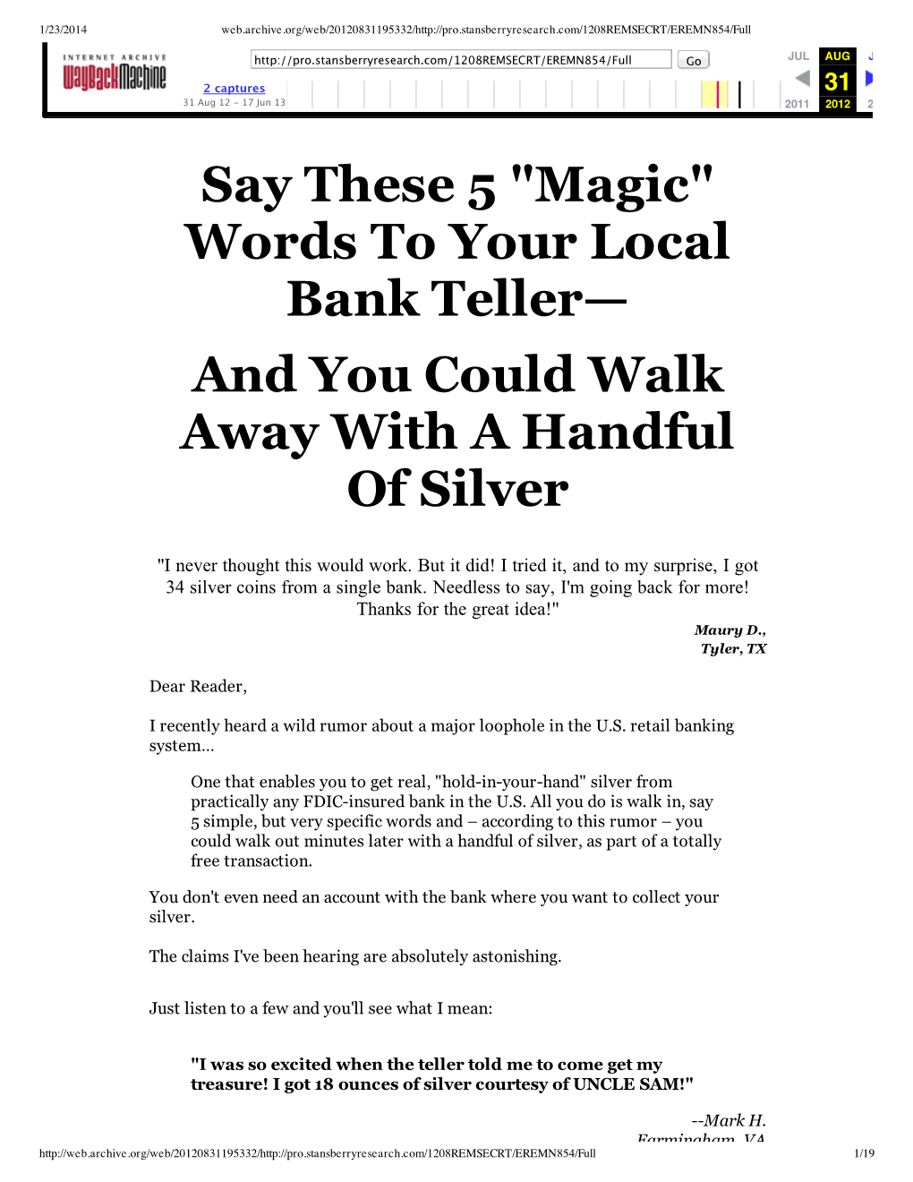 "Magic" Words to Your Local Bank Teller— and You Could Walk Away with a Handful of Silver