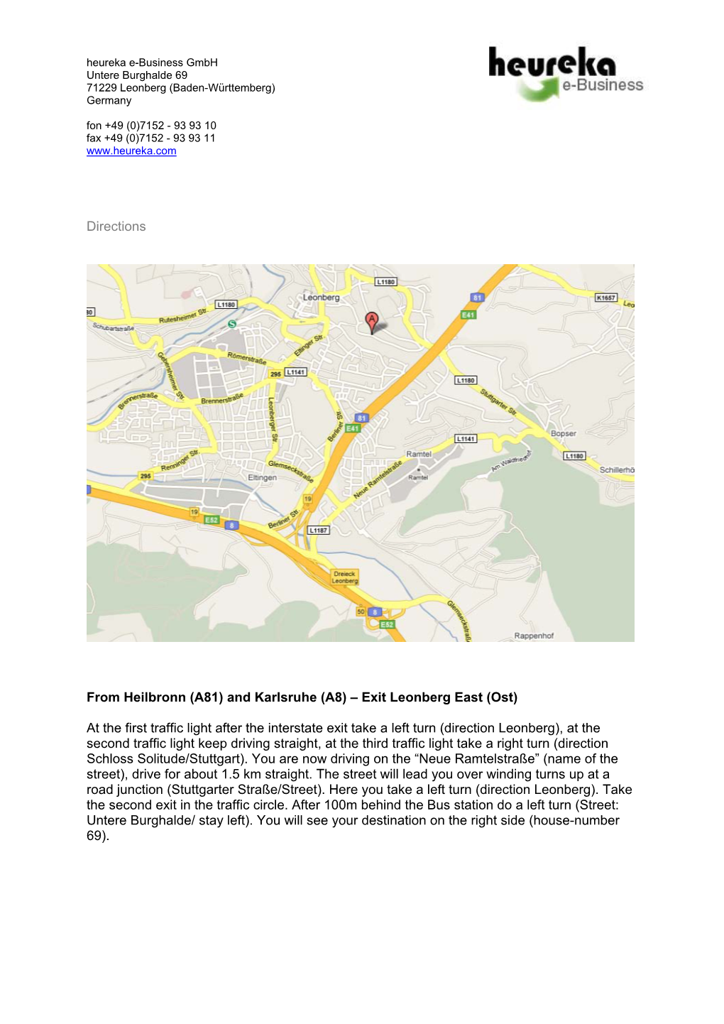 Directions Heureka E-Business Leonberg Germany