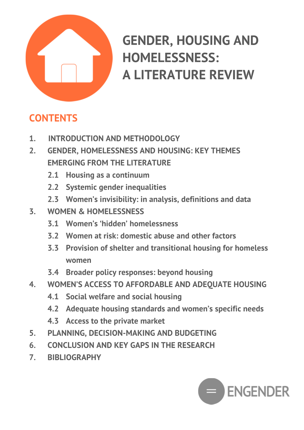 Gender, Housing and Homelessness: a Literature Review