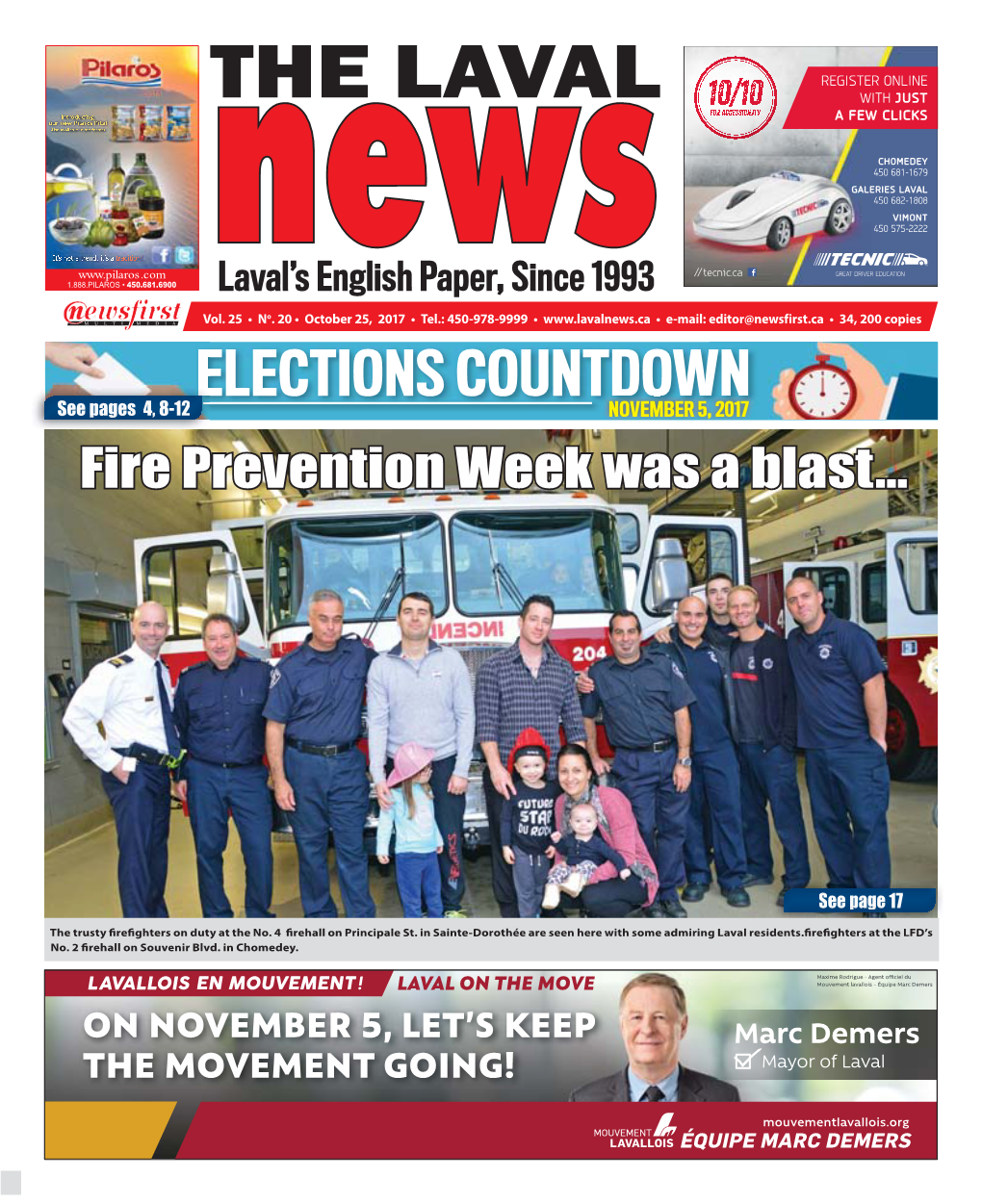 ELECTIONS COUNTDOWN See Pages 4, 8-12 NOVEMBER 5, 2017 Fire Prevention Week Was a Blast