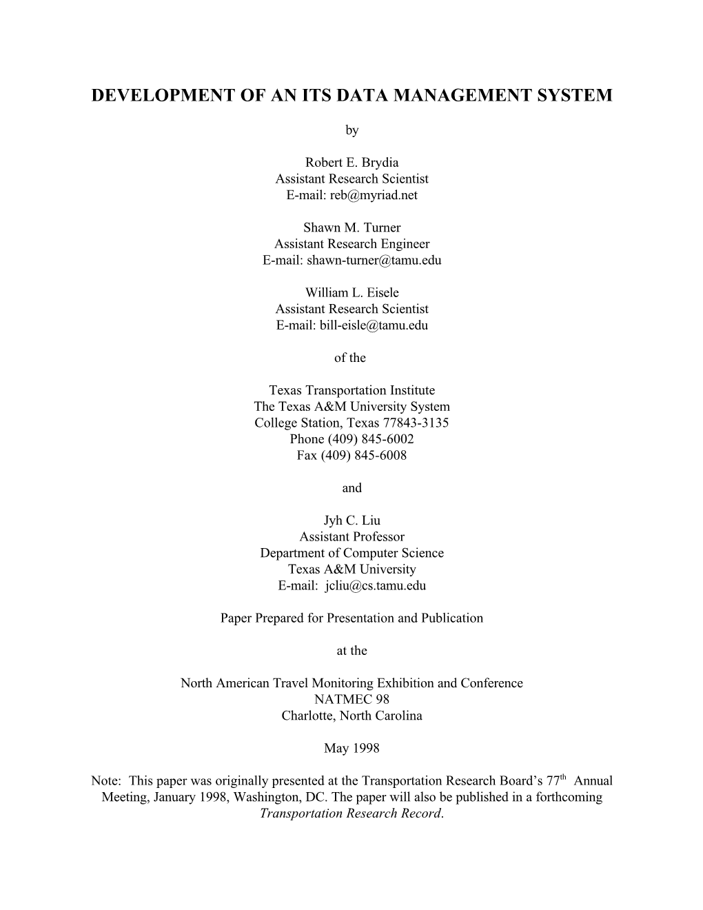 Development of an Its Data Management System