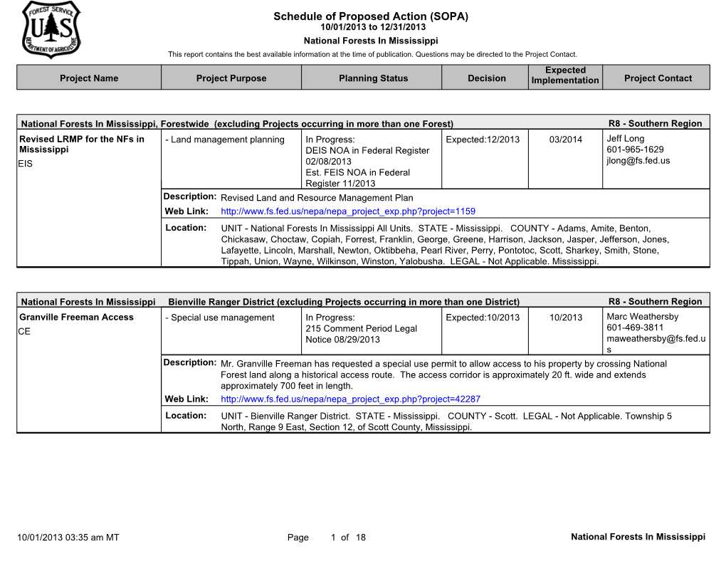 Schedule of Proposed Action (SOPA)