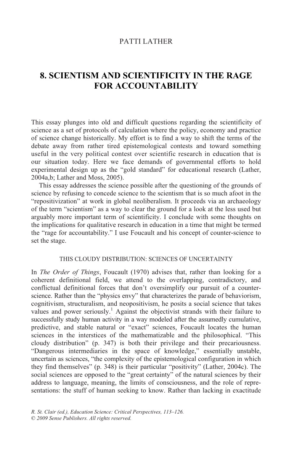 8. Scientism and Scientificity in the Rage for Accountability