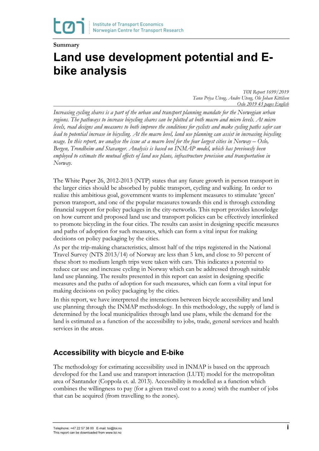 Land Use Development Potential and E-Bike Analysis