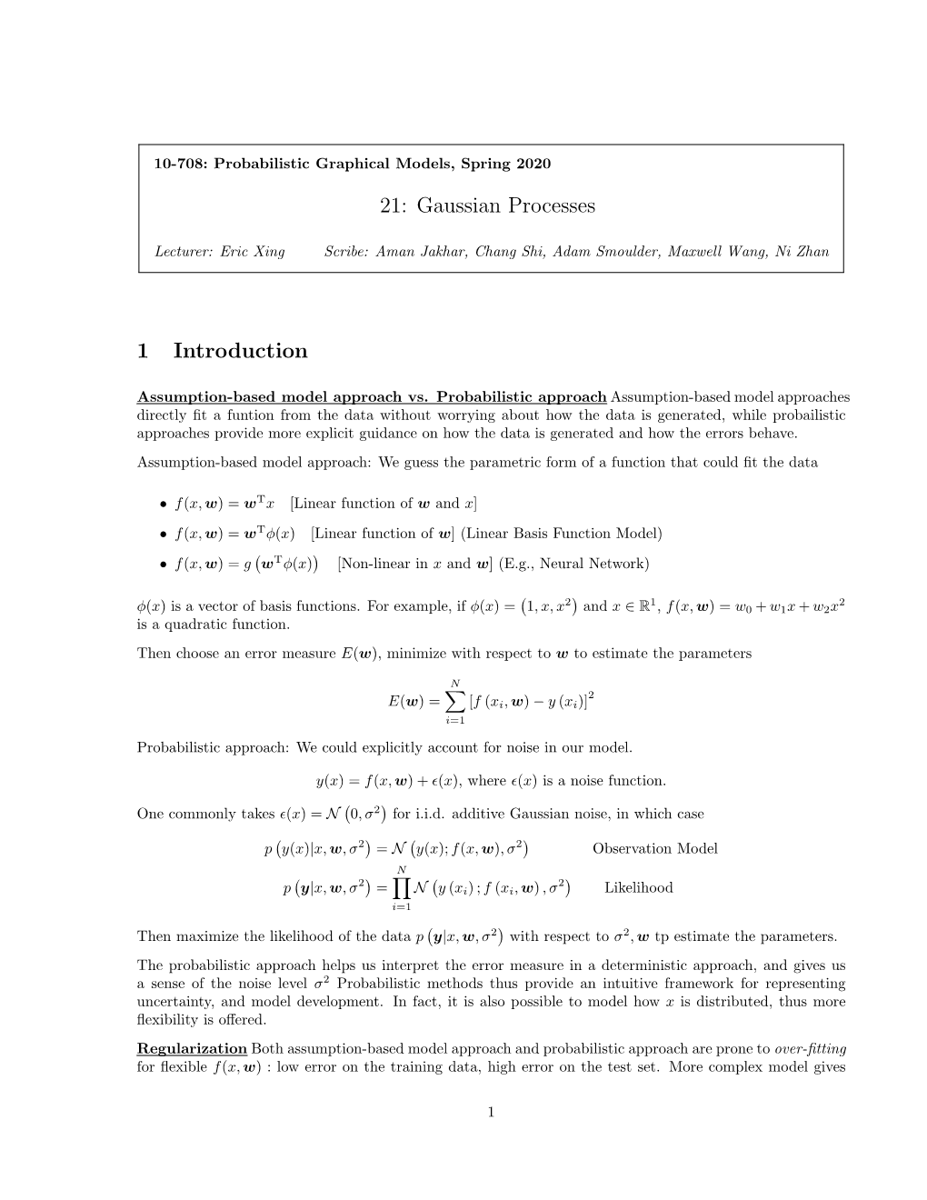 21: Gaussian Processes 1 Introduction