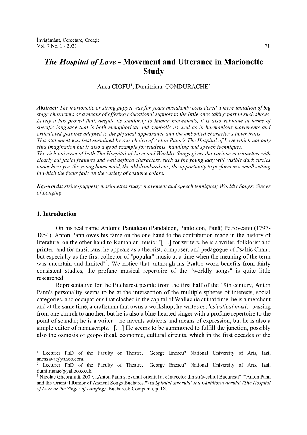 Movement and Utterance in Marionette Study