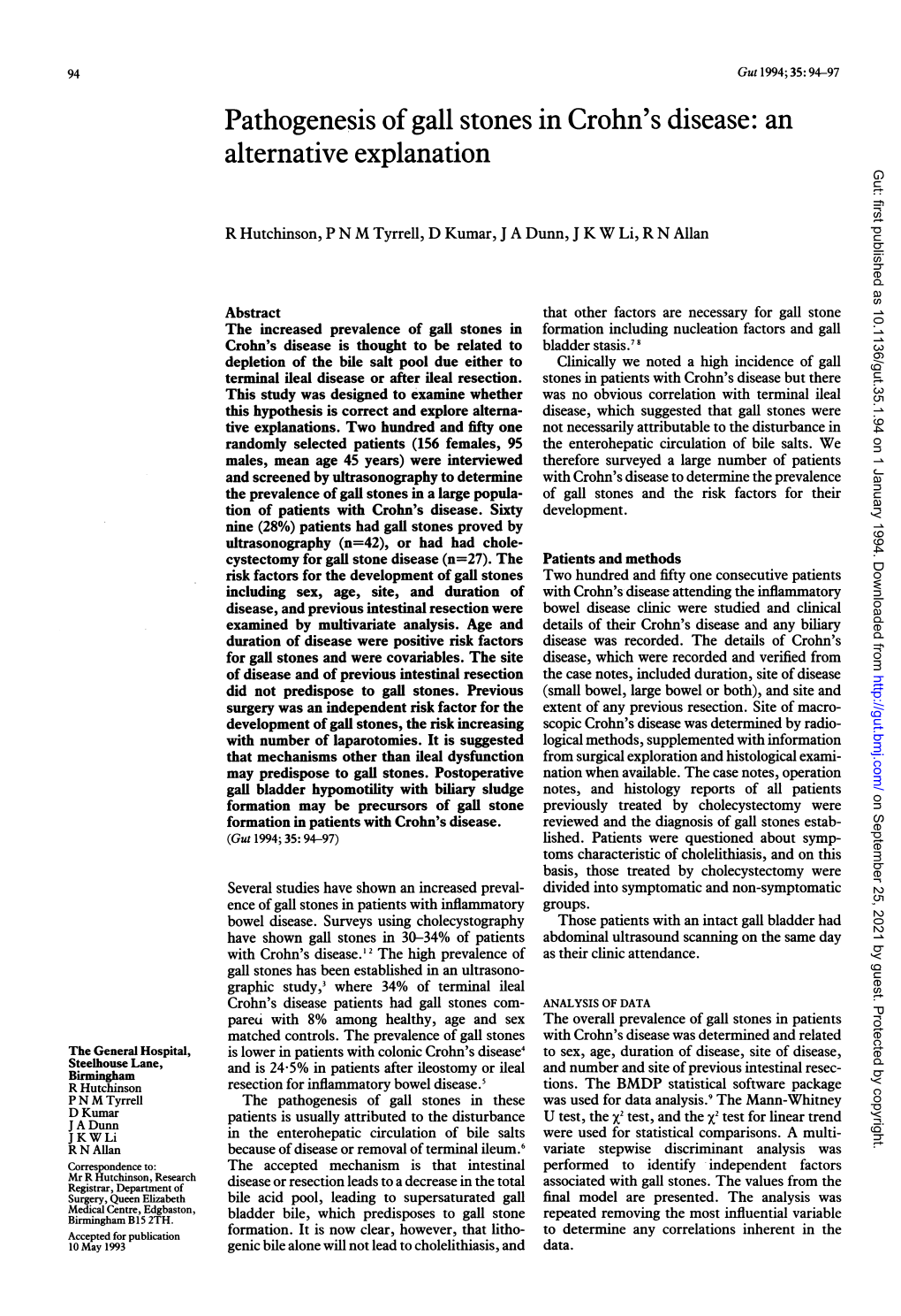 Pathogenesis of Gall Stones in Crohn's Disease