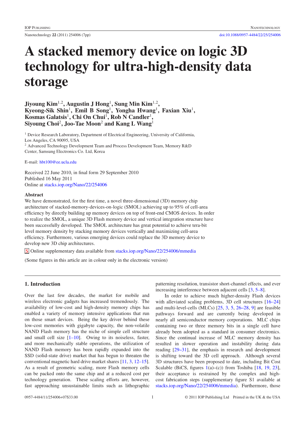 A Stacked Memory Device on Logic 3D Technology for Ultra-High-Density Data Storage