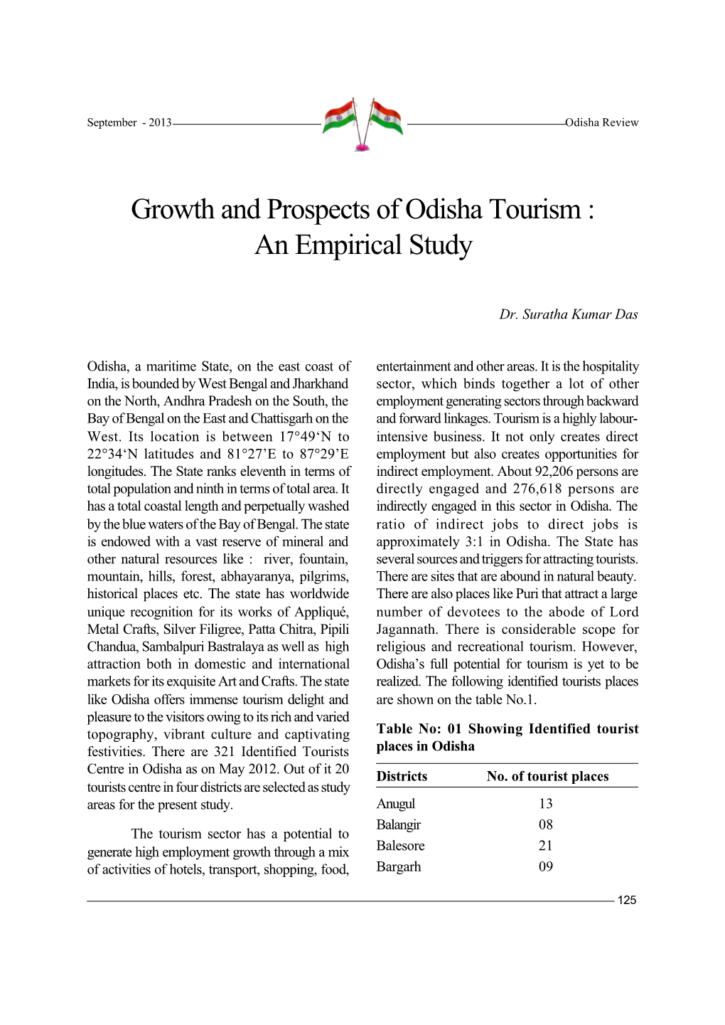 Growth and Prospects of Odisha Tourism : an Empirical Study