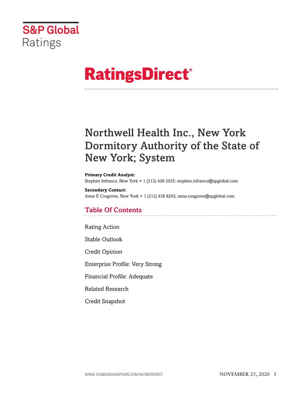 Northwell Health Inc., New York Dormitory Authority of the State of New York; System