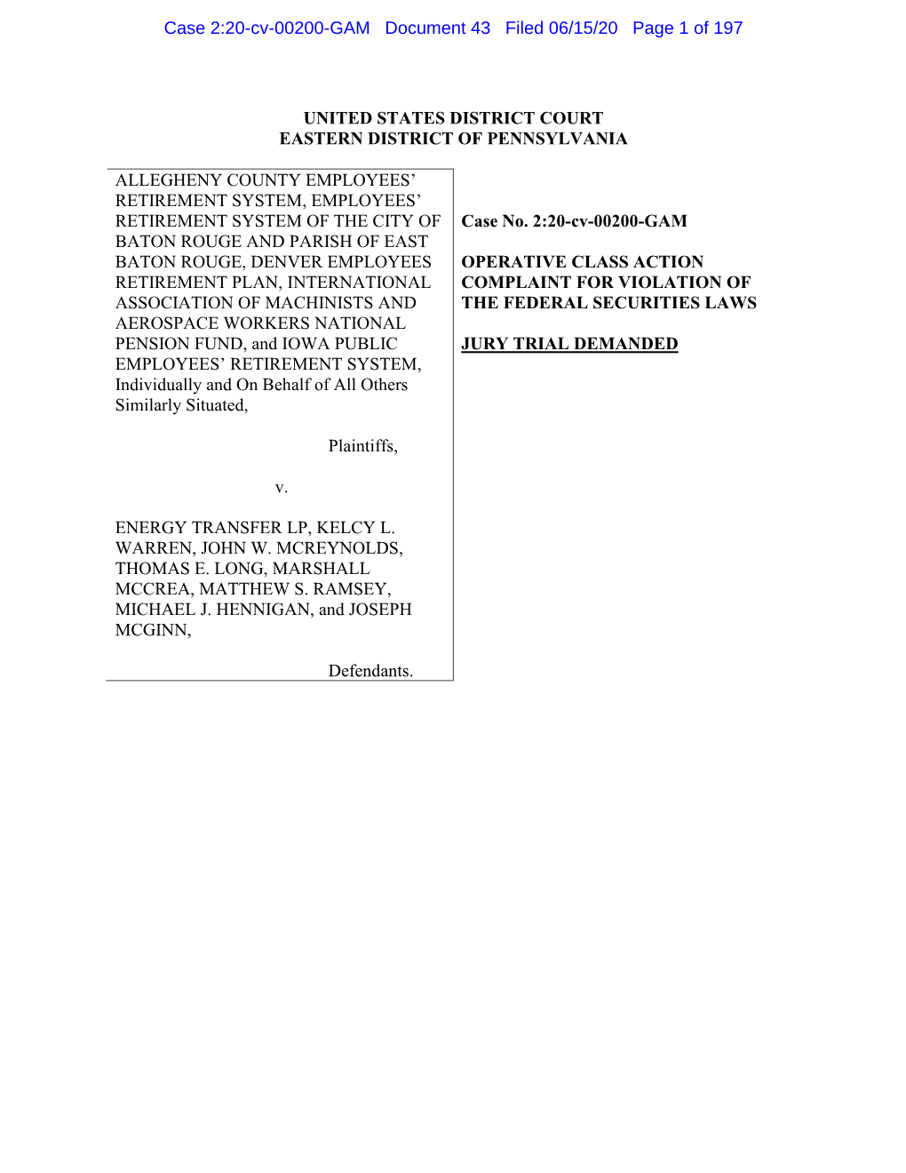 Case 2:20-Cv-00200-GAM Document 43 Filed 06/15/20 Page 1 of 197